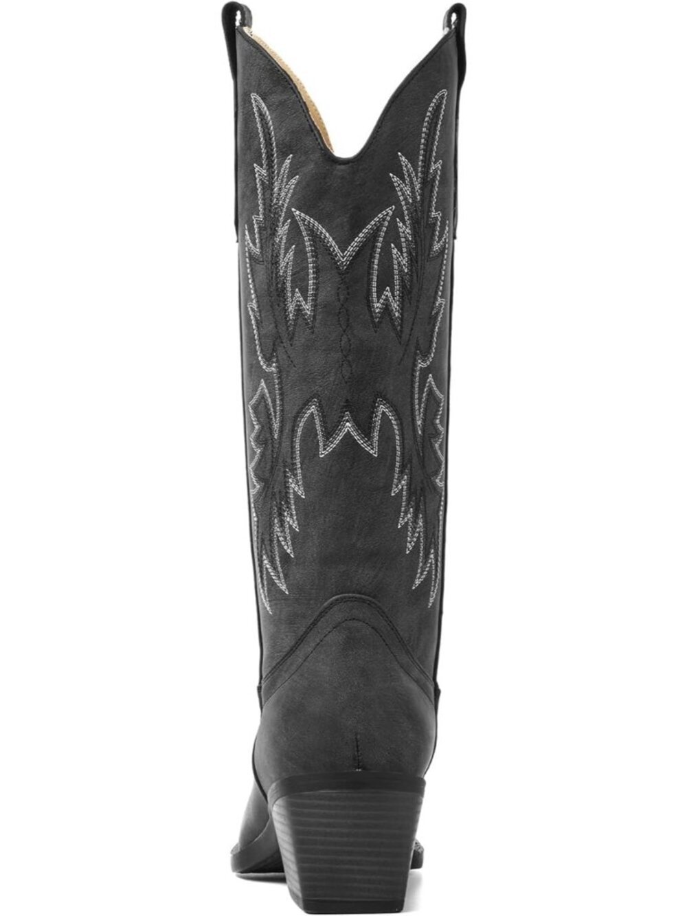 Women's Black Embroidered Snip Toe Mid Calf Stable Chunky Heels Western Boots - Picture 5 of 6